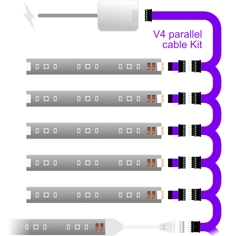 Plus V4 - Parallel Cable | BLACK Multi Point Splitter 3,4,5,6,7,8+ way | in Feet - 7 / upto 4feet / upto 3inch - LightStrips Anonymous