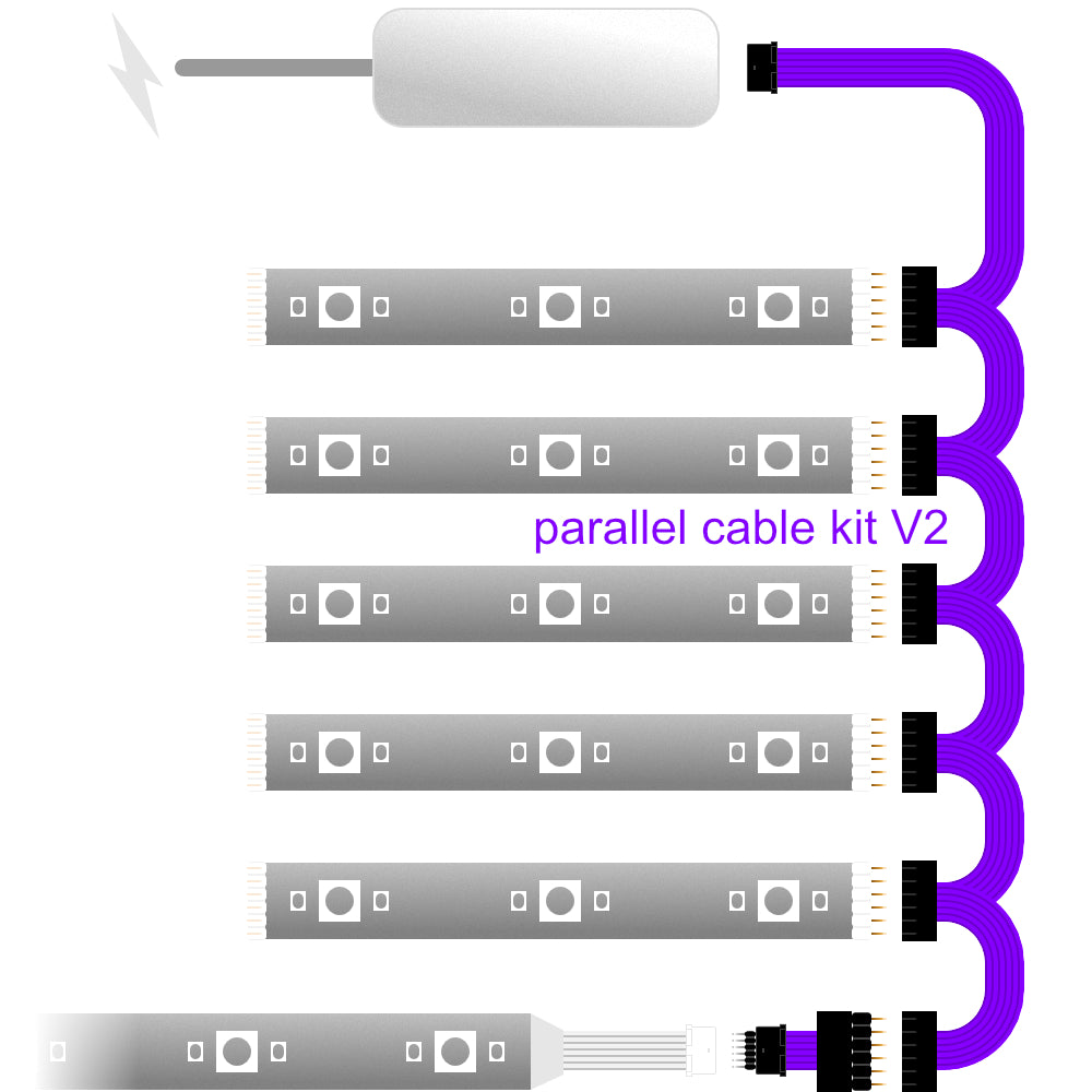 Plus V2 - BLACK Parallel Cable | Multi Point Splitter 3,4,5,6,7,8+ way | in Feet - 6 / upto 4feet / upto 3inch - LightStrips Anonymous