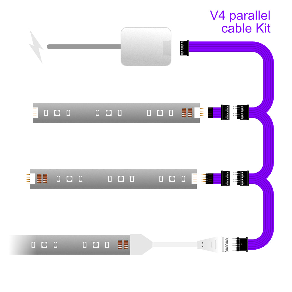 Plus V4 - Parallel Cable | BLACK Multi Point Splitter 3,4,5,6,7,8+ way | in Feet - 3 / upto 4feet / upto 3inch - LightStrips Anonymous